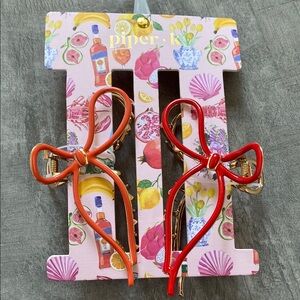 Piper K Red and Coral Bow Hair Clips